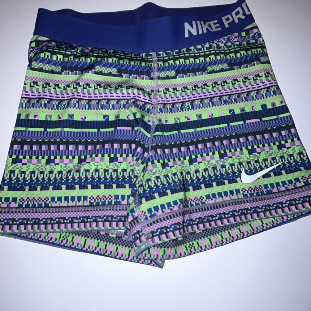 Nike Women's Patterned Shorts - Blue and Green